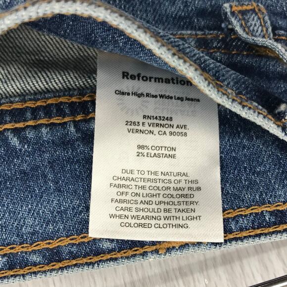 Reformation Clara High Rise Wide Leg Jeans Size 31 Stretch No Pockets - Picture 7 of 12